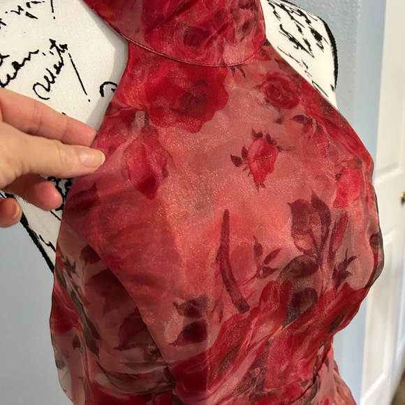 BRICK RED FLORAL HALTER MIDI DRESS - Picture 7 of 9